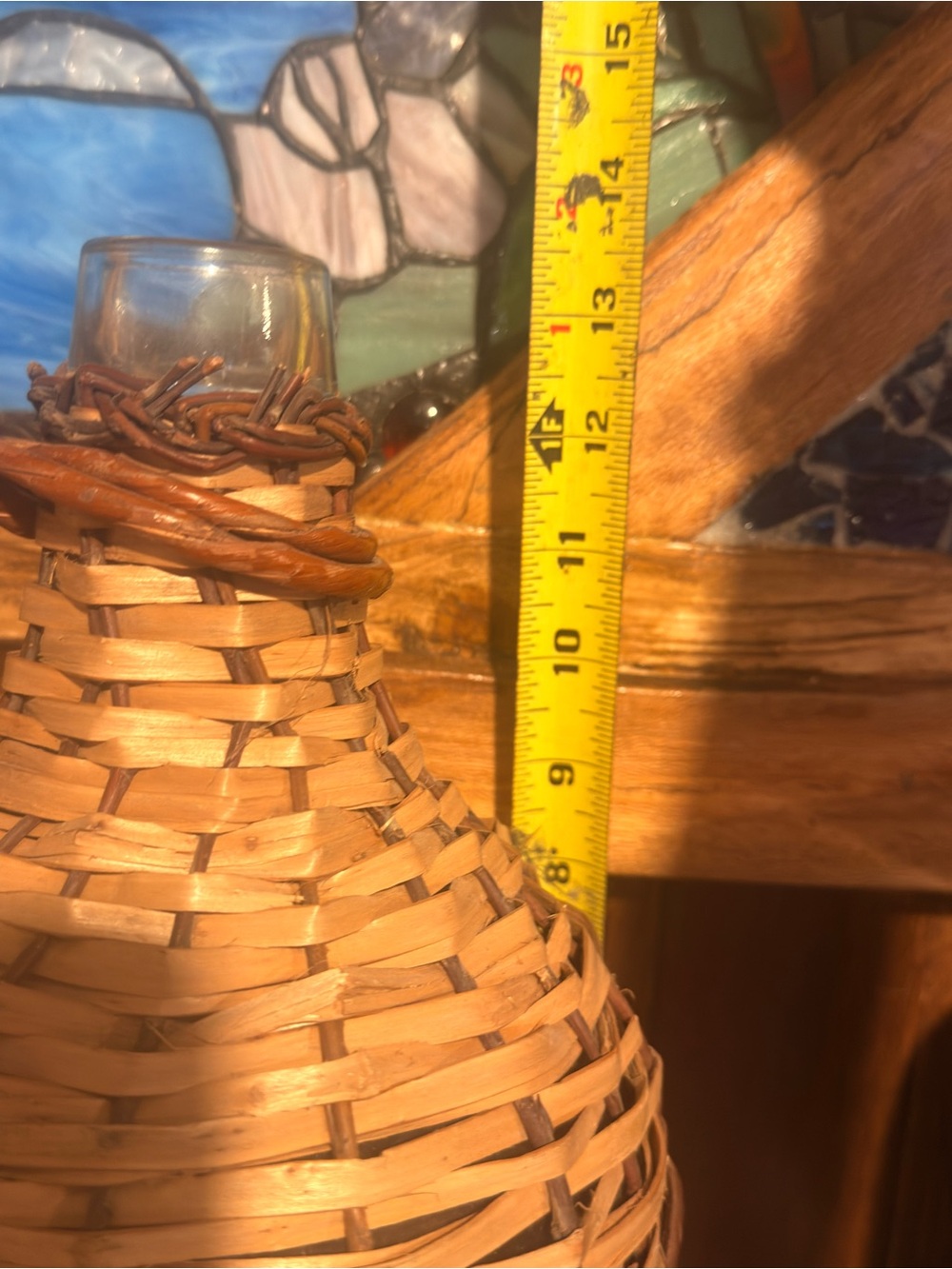 Woven Rattan Demijohn Bottle with Handle - Natural Brown 14” x 7” - Picture 4 of 6